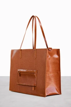 The Large Work Tote In Cognac Croc