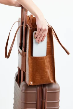 The Large Work Tote In Cognac Croc