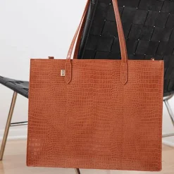 The Large Work Tote In Cognac Croc