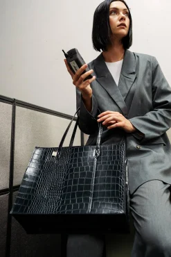 The Work Tote In Black Croc