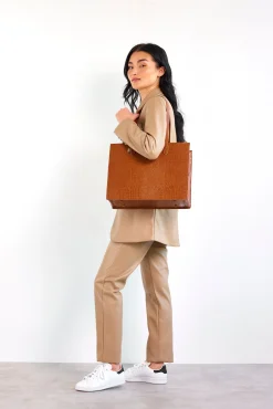 The Work Tote In Cognac Croc