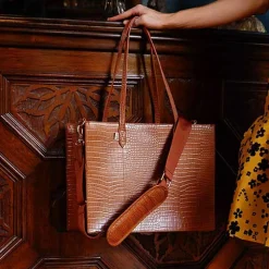 The Work Tote In Cognac Croc